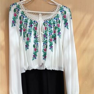 Tadashi Shoji Black White Floral embroidered gown.